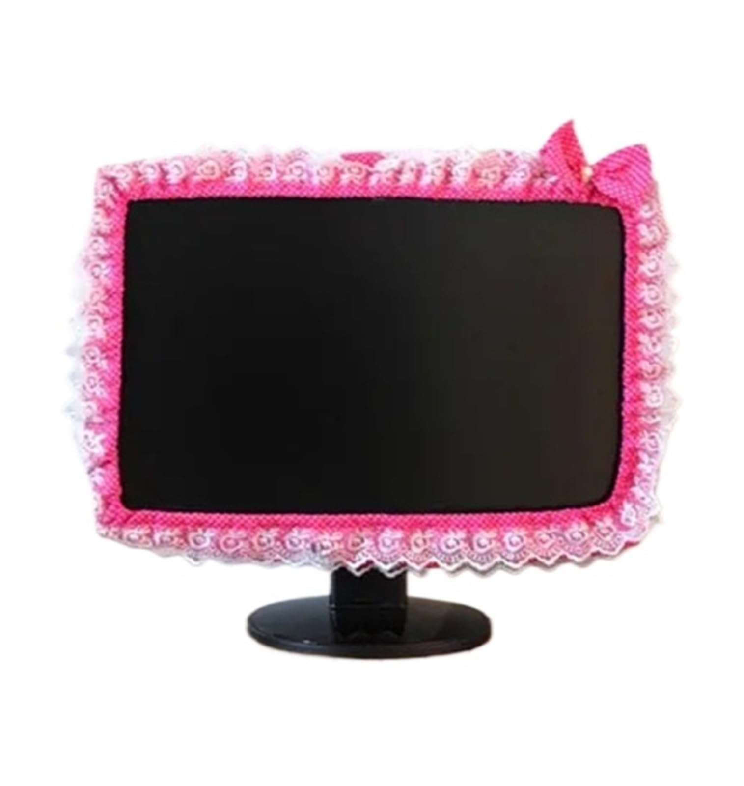 Qvorlth Rose Red 23-26Inch Monitor Cover 2Pcs Washable Lace Fabric Computer Frame Cover Monitor Screen Dust With Elastic Bow Home Decorations(Rose Red 23-26Inch)