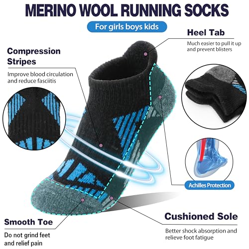 Kids Merino Wool Ankle Hiking Athletic Running Socks Girls Boys Teens Thermal Winter Cozy Warm Thick No Show Socks 6 Pairs3