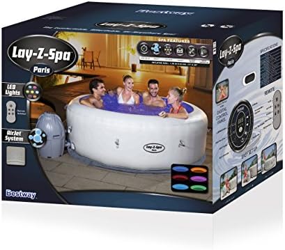 Lay -Z-Spa Paris Hot Tub with LED Lights, Airjet Inflatable, 4-6 Person