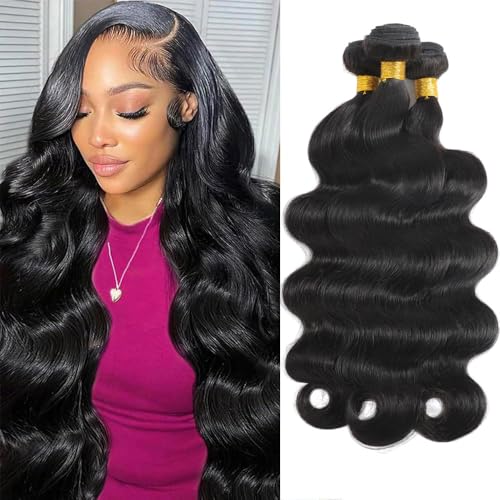 Tissage Bresilien en lot Cheveux Humain Ondulé Vierge Hair 3 Bundles Tissage Bresilien Mèches Brésilien 100% Body Wave Human Hair Naturelle Couleur (10 12...