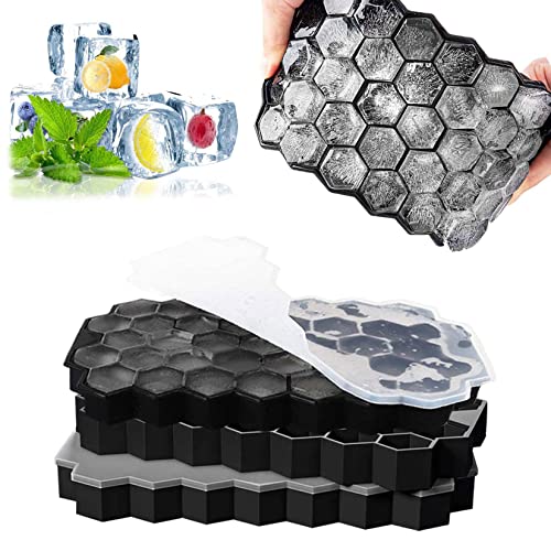 DUGEHO Bac à glaçons, Lot de 3 bacs à glaçons avec couvercle Glaçons sans A en silicone Bac à glaçons réutilisable pour whisky, cocktail, lait, jus, jus et autres boissons Cover