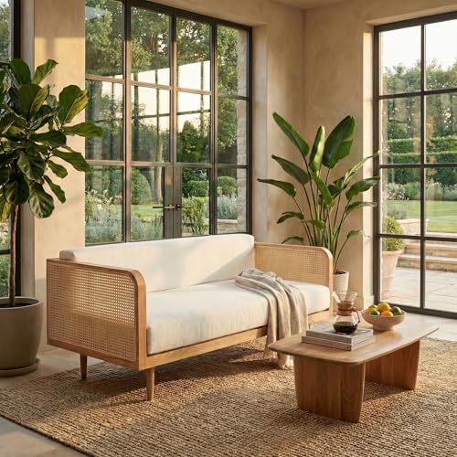 Safavieh Couture Helena French Mid-Century Natural and Beige Rattan Daybed