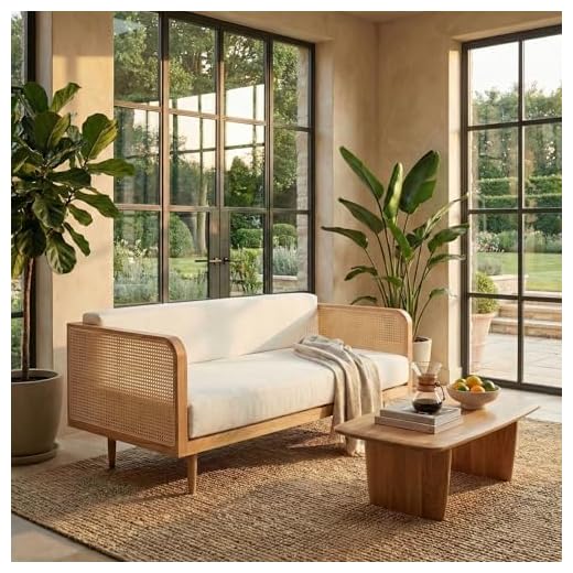 Safavieh Couture Helena French Mid-Century Natural and Beige Rattan Daybed