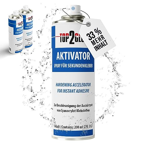 Top2Glue Sekundenkleber Aktivator Spray 200ml - Aerosol Sprühdose für blitzschnelles Aushärten von Sekundenklebern - Atomkleber - Aushärtungsbeschleuniger - Superkleber - Blitzkleber (3 Dosen)