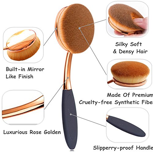 Beauty Kate Oval Makeup Brushes Set 5 Pcs Professional Oval Toothbrush Foundation Contour Concealer Eyeliner Blending Cosmetic Brushes Tool Set (Rose Gold Black)