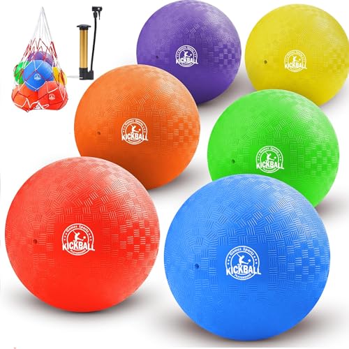 10 Inch Kickball Playground Balls 6 Pack Playground Balls for Kids&Adults Dodgeballs Handballs for School Outdoor&Indoor Games with Hand Pump and Storage Bag Boys and Girls Gift with Gift Box