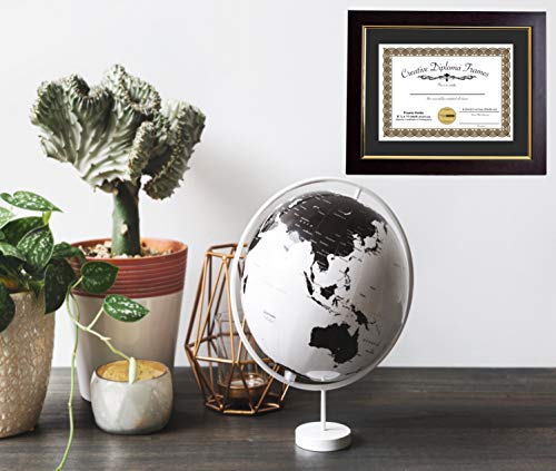 Creative Picture Frames 11" X 14" Matted Mahogany Diploma Frame Gold Lip With Black/White Core Mat Holds 8.5X11-Inch Media, With Installed Hangers #TOP1