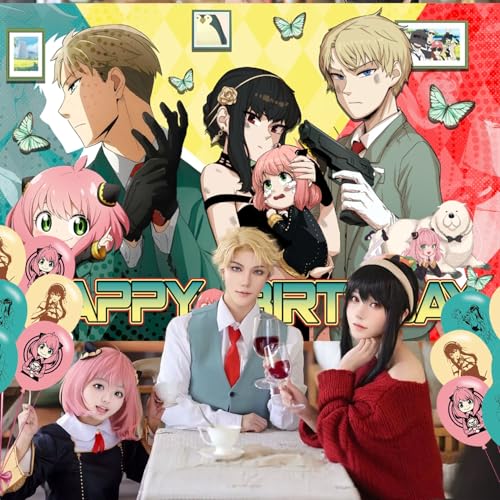 Spy Family Birthday Party Decoration,Anime Party Photo Background 5 x 3 FT and 18 Pcs Balloon,Anime Merch Party Backdrop Supplies by ELZEM - Used condition - Image 7