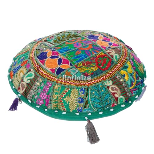 Housse de coussin patchwork fait main Khambadiya vert 40cm | Élégance artisanale - 5