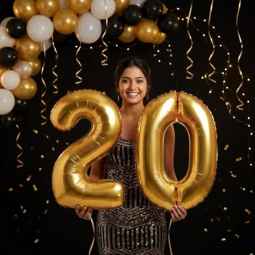 Image of Balloonistics Gold 40-Inch Foil Number 20 Balloon - Fill with Helium or Air for 20th Birthday, Anniversary, New Year Party Decoration, Photo Booth Backdrop, Cake Table Decor