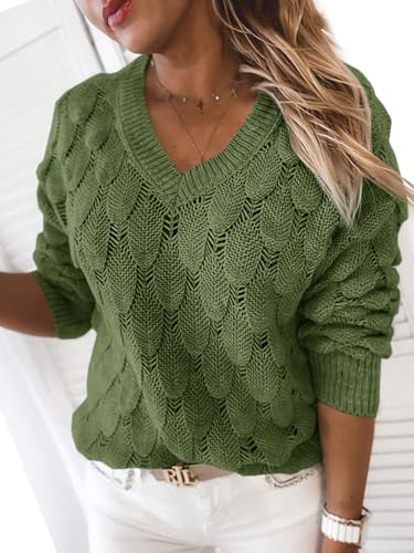 Image of Women's V Neck Long Sleeve Pullover Sweater Lightweight Knit Sweaters Novelty Sweaters