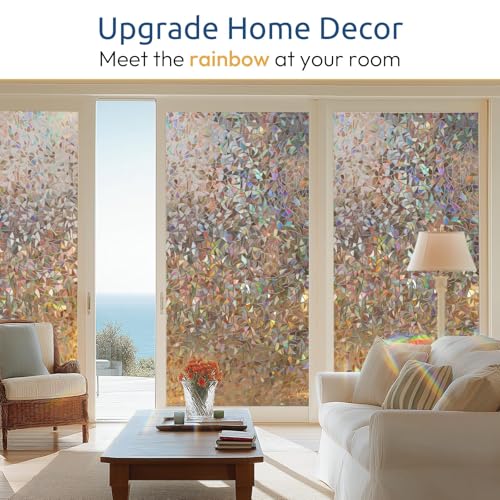 Image of rabbitgoo Rainbow Window Privacy Film, Stained Cling, Brown, 35.4 inch x 157.4 inch