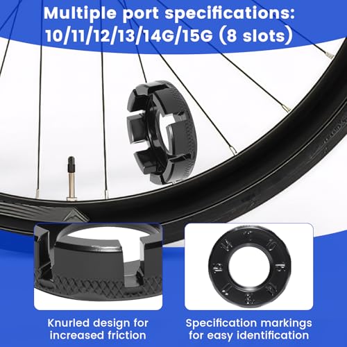 Black Spoke Wrench Set - 4 Spoke Wrench Tools & 2 Tire Levers & 2 Valve Core Tools - 10/11/12/13/14/15G Multi-Size Spoke Key - Durable Steel Bicycle Wheel Spoke Tightener Kit for Bike Maintenance
