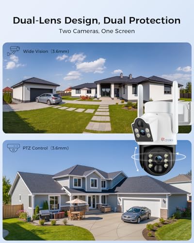 Ctronics 2K &Uuml;berwachungskamera Solar WLAN, Dual-Objektiv mit 9800mAh Akku & 6W Solarpanel, PIR & Menschenerkennung, Licht&Ton Alarm, WLAN IP Kamera mit App & PC Zugriff, 128GB & Cloud