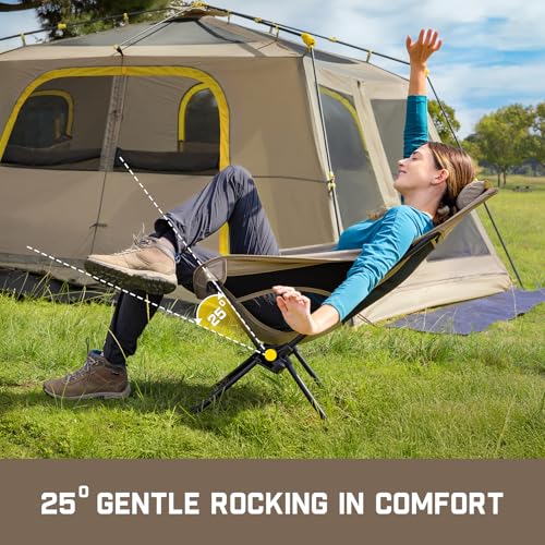 Image of FanttikOutdoor Zeta L8 Max Camping Chair, Portable & Lightweight, Comfort-Driven Foldable Rocking Chair with Carry Bag for Camping, Hiking, Patio, Fishing, Support up to 250 lbs, Khaki