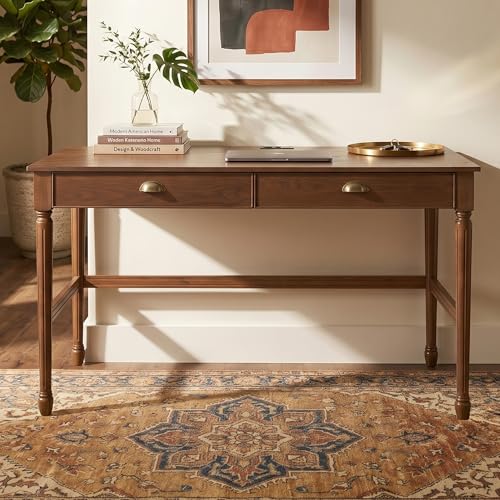 Christopher Knight Home Hanny 60" L Wooden Computer Desk with Drawers, Home Office Writing Desk with Storage, Modern Study Table for Work/Study, Vanity Table for Living Room Bedroom, Walnut