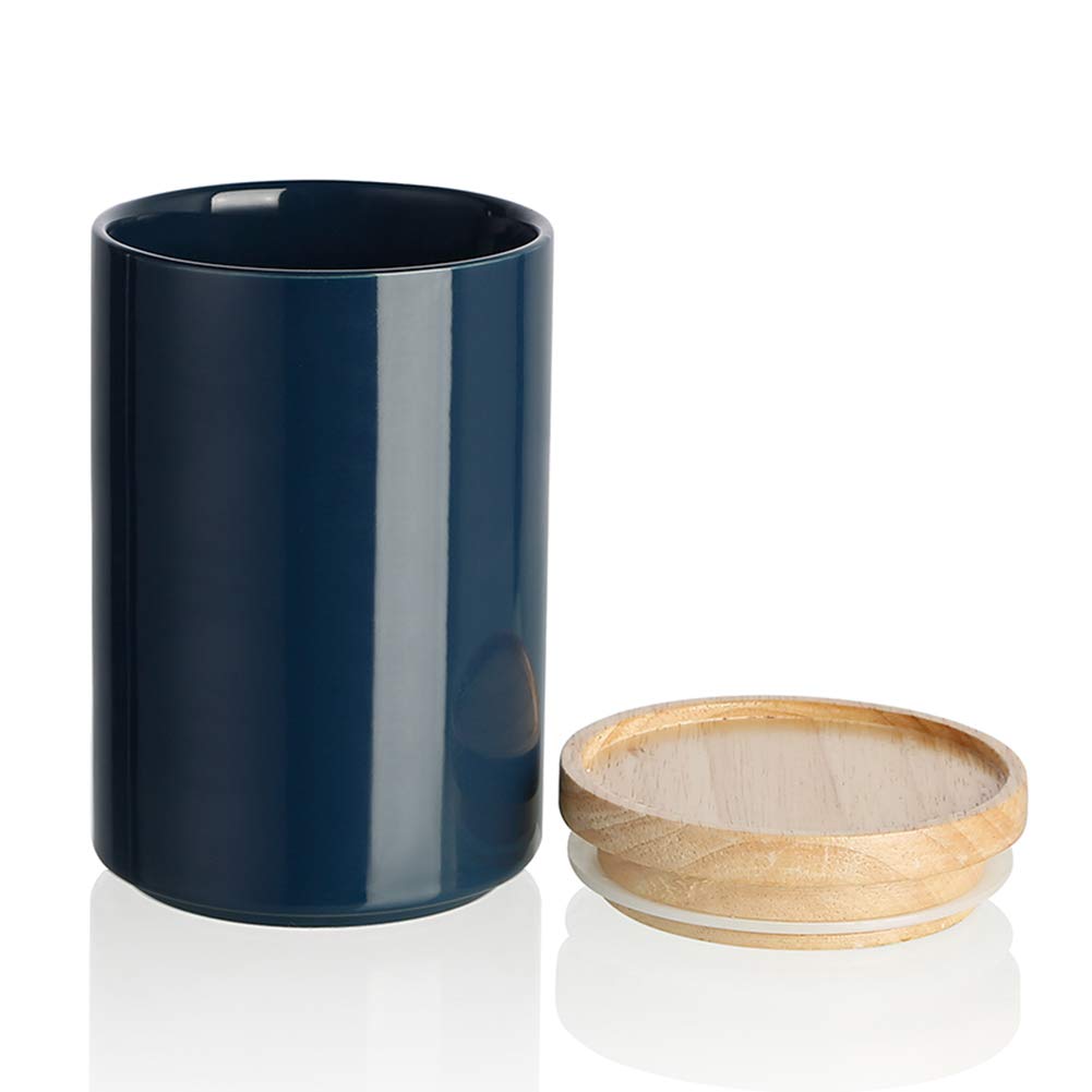 Sweejar Kitchen Canisters Ceramic Food Storage Jar, Stackable Containers with Airtight Seal Wooden Lid for Serving Ground Coffee, Tea, Sugar, Salt and More - 28 Fl Oz (Navy) — image 1