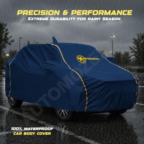 Image of Maruti Baleno Waterproof Car Cover with Antena & Mirror Pockets Triple Stitched Bottom Elastic Adjustable Belt Inner Cotton All Weather Protection Against Scratches Rain Dust UV Rays -Blue