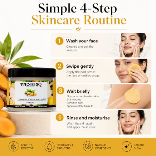 Image of Kojic Acid Face Cleansing Pads Pack of 2 | 100 Pads | Dark Spot Removal, Skin Brightening & Acne Control | Gentle Exfoliation | For Women & Men | All Skin Types (100)