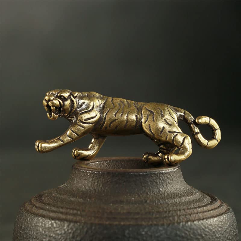 1Pc Gold Antique Copper Tiger King Figurines Accessories Vintage Brass Animal Ornaments,Desk Decors,Well Carved,Surface Vintage Treatment,Collectible Figurines,Home And Kitchen,Home Décor Accents