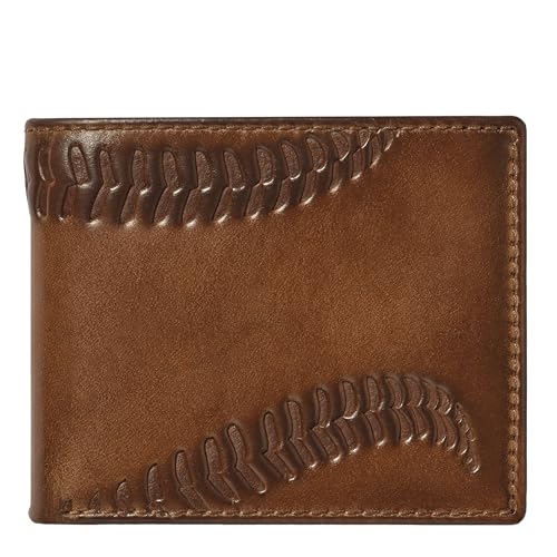 Image of House of Jack Co. Baseball Double ID Bifold Wallet for Men, Full Grain Leather Bifold Wallet, 2 ID Windows, 10 Card Slots, Baseball Wallet, Brown