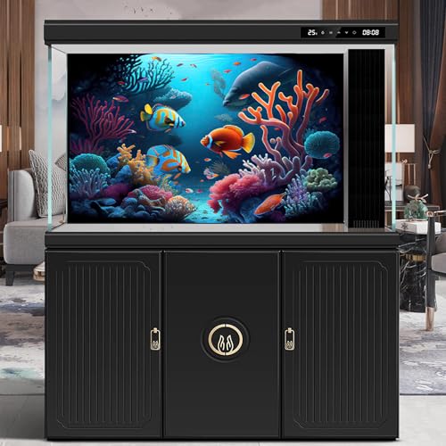 Image of Underwater Aquarium Background Deep Ocean Coral Reef Seascape Terrarium Background Tropical Colourful Fish Marine with Sunbeams Fish Tank Backdrop Poster Wallpaper Decorations Vinyl 48x20in