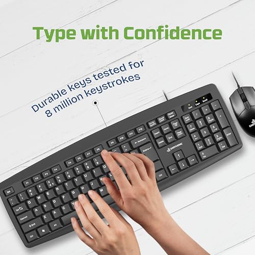 Image of WKM-100-E Wired Keyboard & Mouse Combo, USB Plug & Play Setup, Comfortable Design, Adjustable Keyboard Stand, 1.5 M Cable Length for Windows, Mac OS Computer