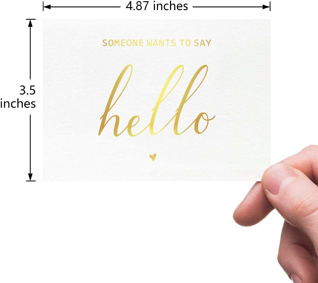 MAGJUCHE Someone Wants To Say Hello Pregnancy Announcement Card, Gold Foil Scan Photo Card