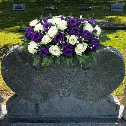 Saddle Flowers for Cemetery Headstones, Gravestone Saddle Flowers, Artificial Silk Rose Cemetery Decorations, Memorial Flower for Outdoor Tombstone Headstones Decorations image 6