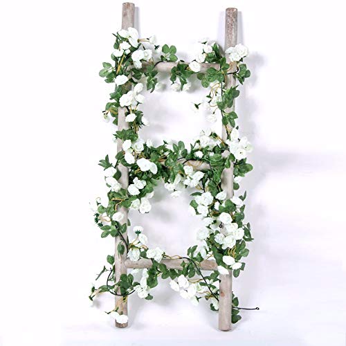 Miracliy 2PCS 69 Heads Fake Rose Vine Flowers Plants Artificial Flower Hanging Rose Wedding Party Garden Craft Art Décor, White