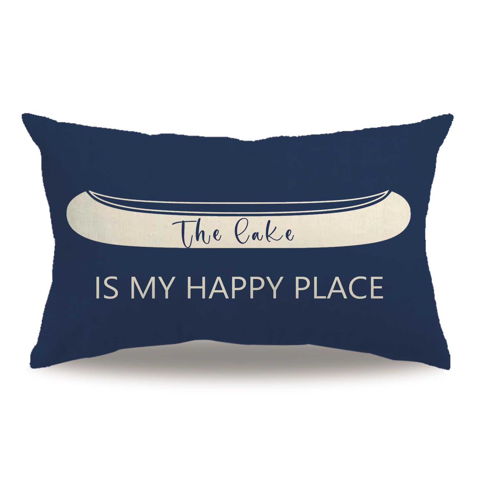7COLORROOM Beach Theme Lumbar Pillow Covers Double-Sided Printed The Lake is My Happy Place Navy Blue Rive Rectangular/Waist Cushion Cover Summer Farmhouse Home Decor Pillowcases 12βΓ20β(Blue)