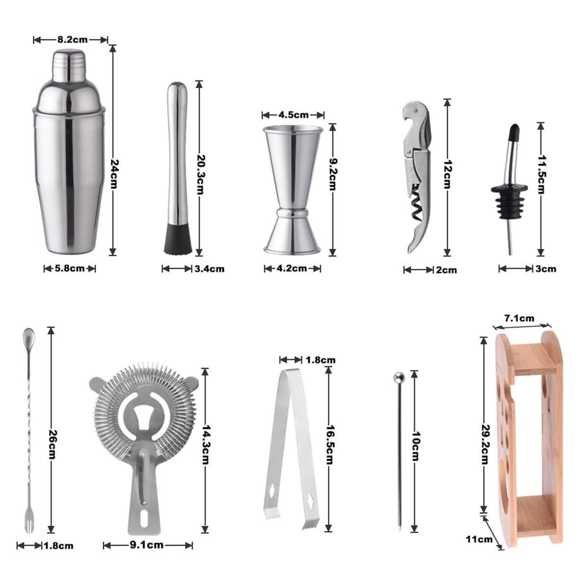 Set di 16 shaker per cocktail con scala, set da cocktail barman in acciaio inox, set professionale per cocktail shaker con accessori, latte, tazza da tè, set di attrezzi