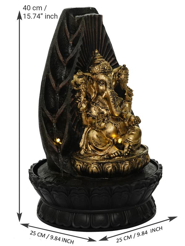 Image of Polyresin Chocolate Colour Table Top Indoor Rock Finish Waterfall Fountain for Home Decor with LED Lights, Speed Controller Pump & Crystal Ball (Size: 25.5 x 21 x 18.5CM | Wt: 1145grm)