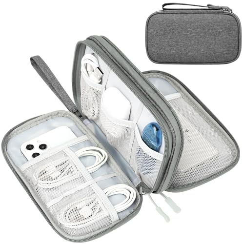 Image of FYY Electronic Organizer, Travel Cable Organizer Bag Pouch Electronic Accessories Carry Case Portable Waterproof Double Layers Storage Bag for Cable, Cord, Charger, Phone, Medium Size, Dark Grey