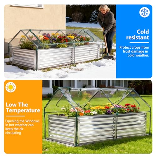 Image of NEWBULIG Galvanized Raised Garden Bed with Cover, 6x3x2ft Metal Planter Box Outdoor, Rectangular Raised Garden Planter Small Greenhouse for Vegetables Flowers Herbs, Open Bottom, Clear