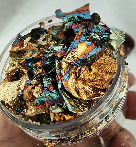 JINRUISI Gilding Flakes Variegated Gold Foils Leaf Flakes Gilding Craft Paper Decoration Art Supplies (Gold Green)
