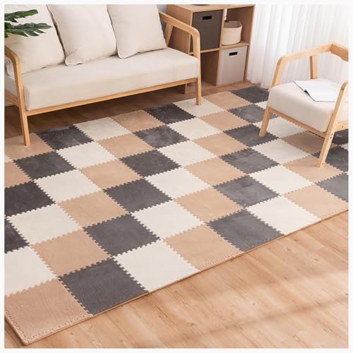 ふわふわのインターロッキングカーペットタイル Pack Of 6 Interlocking Foam Patchwork Carpet Mats Multicolor 60x60x1cm(Beige+gray+white)