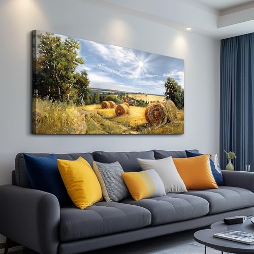 FUHAIHUA Large Wall Decor For Living Room Canvas Wall Art For Bedroom Inspiration Wall Decorations Country Field Pictures Landscape Paintings Artwork Posters Mural Modern Room Home Decor 24x48 In