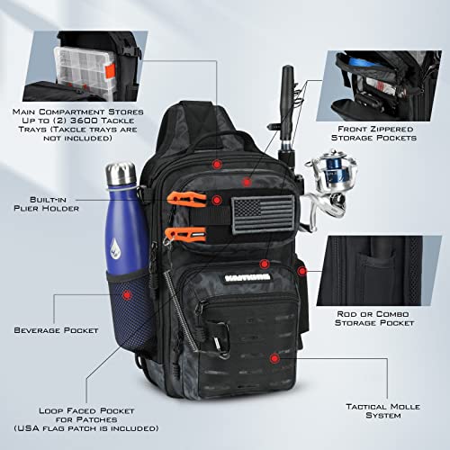 Kastking Blowbak Tactical Fishing Sling Tackle Storage Bag – Lightweight Sling Fishing Backpack - Sling Tool Bag For Fishing Hiking Hunting Camping,Black Camo #TOP3