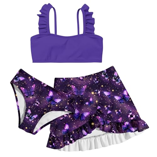 Image of ALISISTER Girls Swimsuit 3 Piece Bathing Suits Summer Bikini Tankini Sets with Cover Up Skirt for 4-12 Years