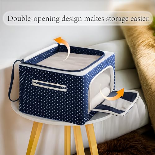 Image of CLAPONE Foldable Steel Frame Cloth Organizer Storage Box and Organiser /Wardrobe Organizer for Storage /almirah for Sarees /Shirts /Blankets /Clothes Storage Box (Blue, 24 Ltr Pack Of 4)