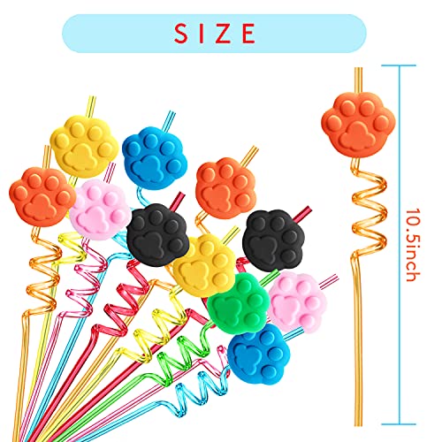 24 Paw Print Drinking Straws With 2 Pcs Patrol Straws Cleaning Brush For Pet Dog Puppy Pals Cat Birthday Party Supplies Decorations Favors #TOP2
