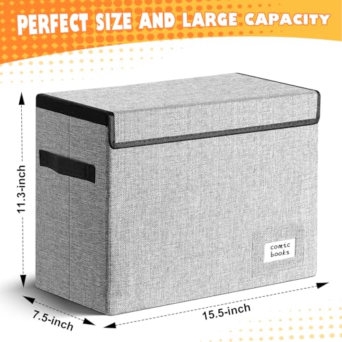 Image of Leffis Comic Book Storage, Box 15.5 inch X 7.5 inch X 11.3 inch, Collapsible Comic Short Box with Lids Holds 150 Comics Heavy Duty Comic Book Bin Container (2 pack, grey)