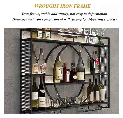 Étagère à vin murale en bois avec support à gobelets suspendu design - 4