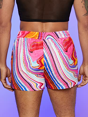 Gorglitter Men's Reflective Marble Print Shorts Drawstring Waist Short Pants With Slant Pockets Multicolor X-Large #TOP2