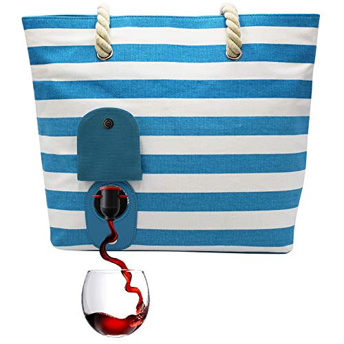 PortoVino Beach Wine Purse (Turquoise White) - Beach Tote with Hidden, Insulated Compartment, Holds 2 bottles of Wine!   Great Christmas Gift!