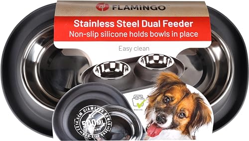 Flamingo Ciotola Doppia "Duo Dinner Grafa" 14,5 Cm 2X500 Ml Grigio Scuro - 2