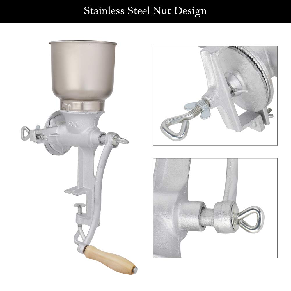 Hand Cranking Operation Grain Grinder, Suitable for Grinding All Kinds of Grain(Silver, 11.8