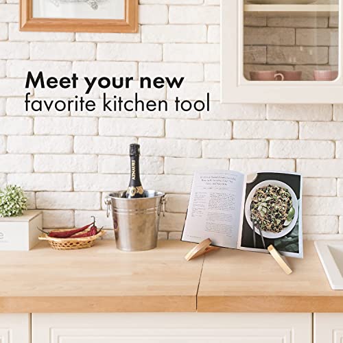 Cook Book Stand - Recipe Book Stand For Reading - Wood Book Stand - Book Holder For Thick Cookbooks, Textbooks - Fits Small Counter Or Desk Space - Portable Kitchen Hands Free Cook Book #TOP2