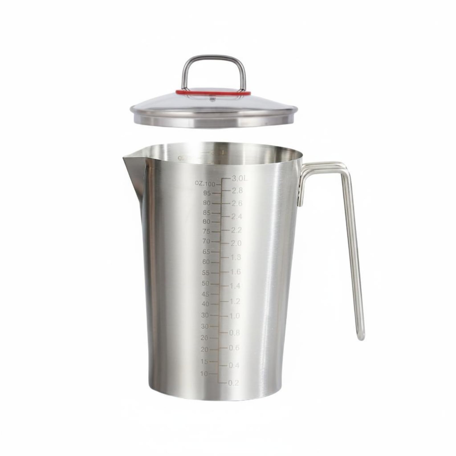 Amagogo Messbecher Edelstahl Messzylinder Metall, 3 Liter Messbecher Aus Extra Dickem 304 Edelstahl Mit Glasdeckel, Innen- Und Außenmarkierungen